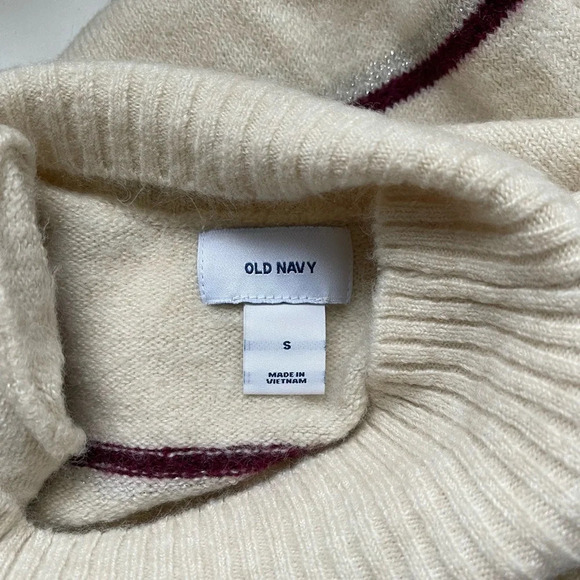 Old Navy Cream & Maroon Striped Mock Neck Plush Pullover Sweater Small Women’s - Picture 9 of 11